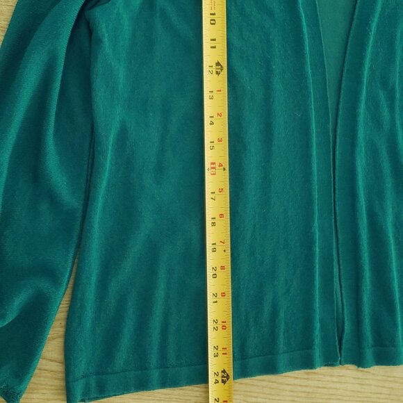 Women's Chico's Green Open Front Cardigan Sweater Shirred Sleeve Sz 2/L - Picture 10 of 13